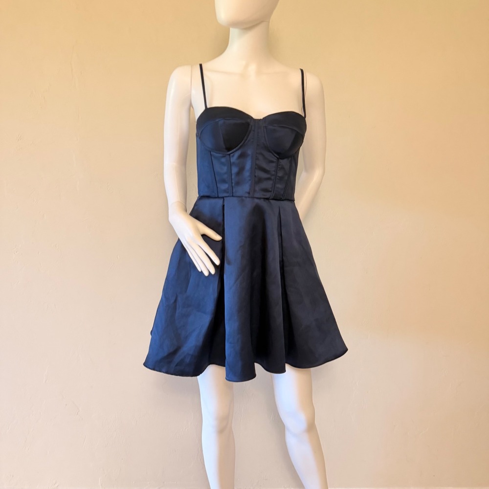 B. Darlin Juniors Navy Blue Corset Satin Fit and Flare Mini Dress Size 3/4